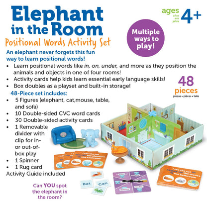 Learning Resources Elephant in the Room Positional Word Activity Set - Toddler Board Games, Language and Critical Thinking Skills, Sentence Building, Language Development, Gifts for Boys and Girls