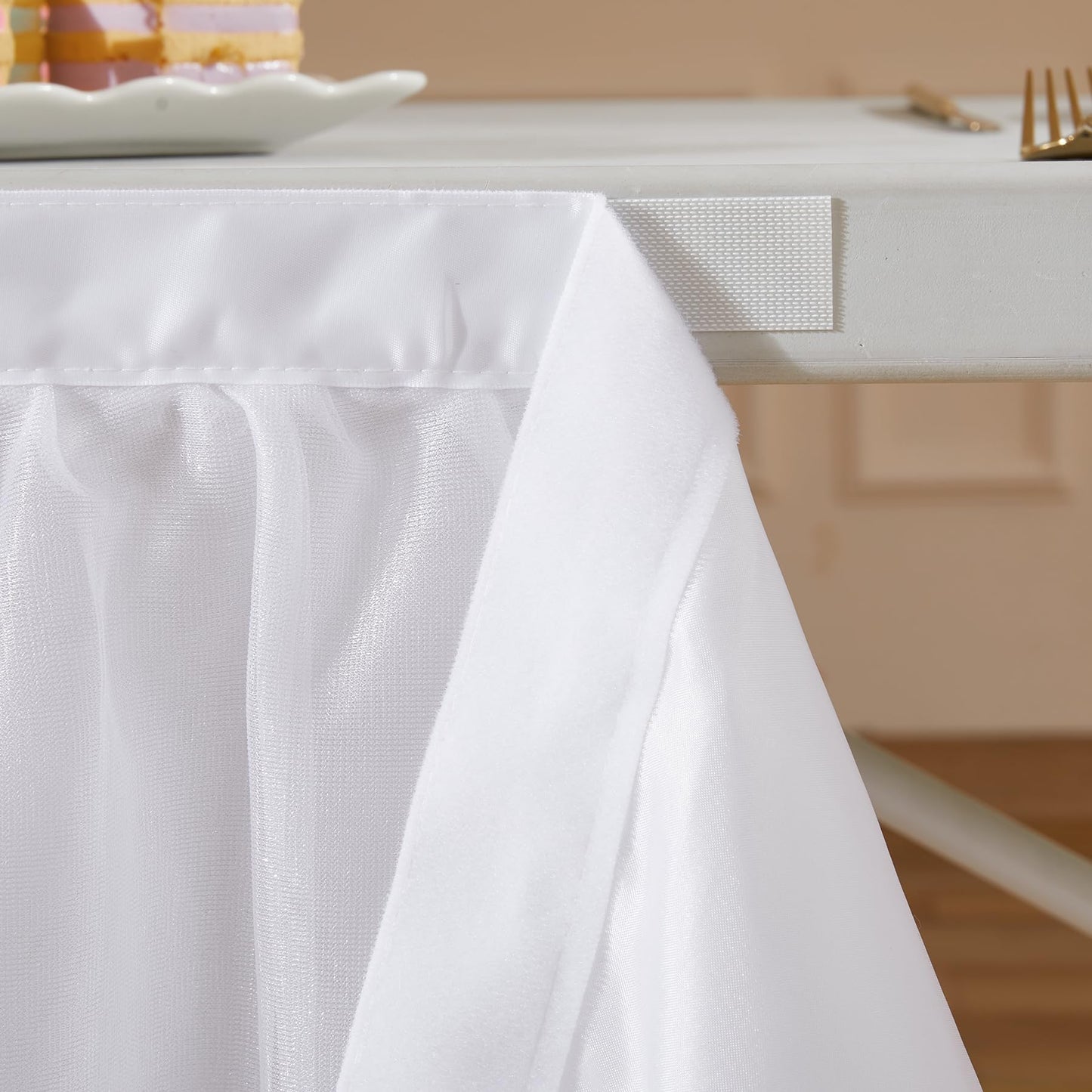 Besutolife 6FT Tulle Table Skirt for Rectangle Tables White 3-Layer Tutu Desk Skirts Ruffled Shimmer Table Skirting for Birthday Wedding Parties Gender Reveal Baby Shower Cake Dessert Table Decor