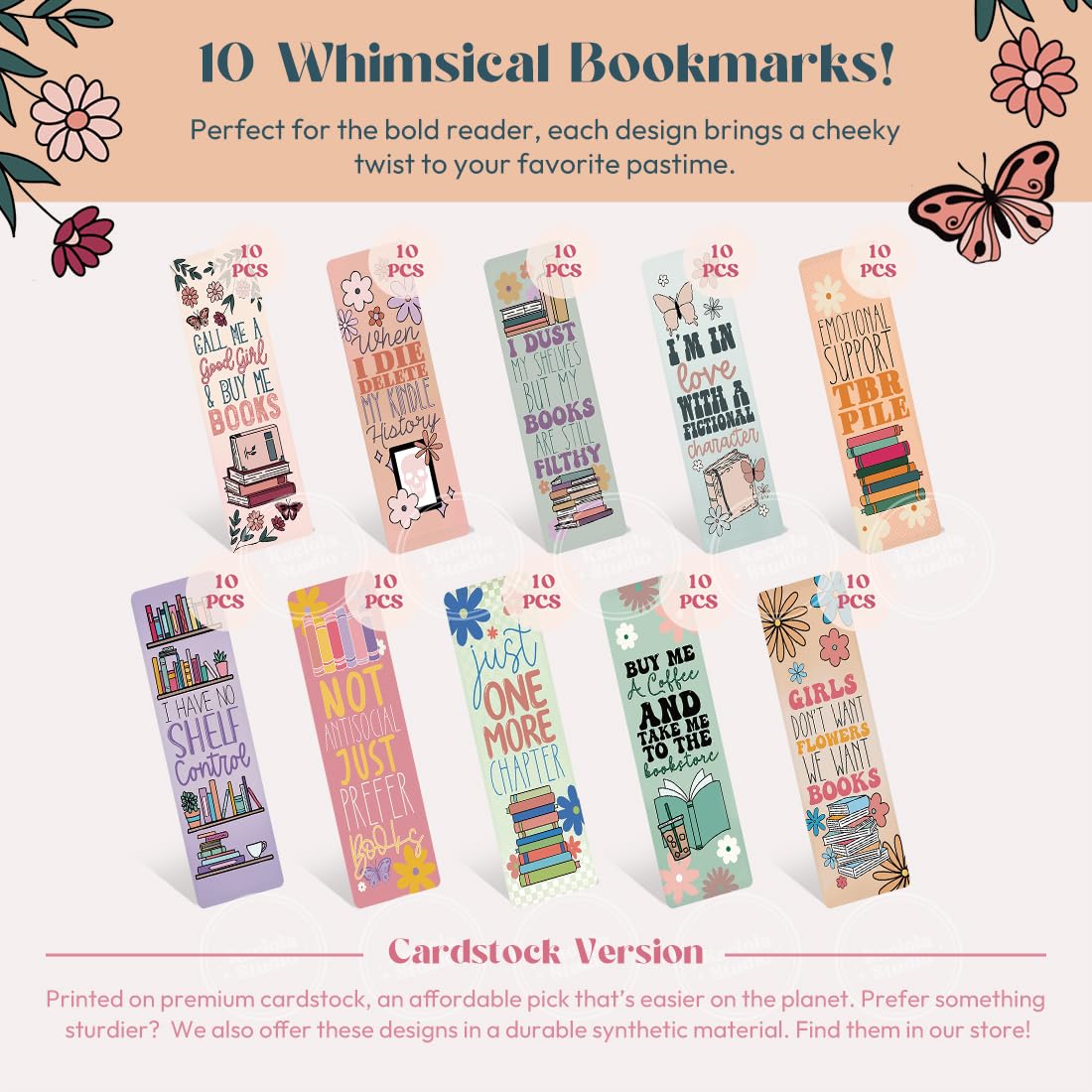 KACIOLA STUDIO 100PCS Bookmarks for Women, Booklovers Theme Paper Bookmarks Bulk 6" x 2" Cute Book Marks for Reading Book Lovers Students Schools Gifts (Booklovers)