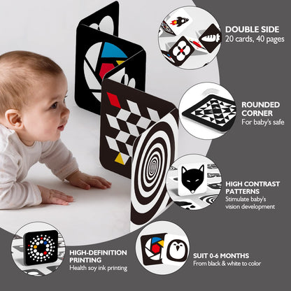 hahaland Tummy Time Contrast Flash Cards for Infants 0-3-6 Months, Newborn Sensory Visual Stimulation Baby Gift, Educational Brain Development Toys, Black and White Activity Cards 20 Cards