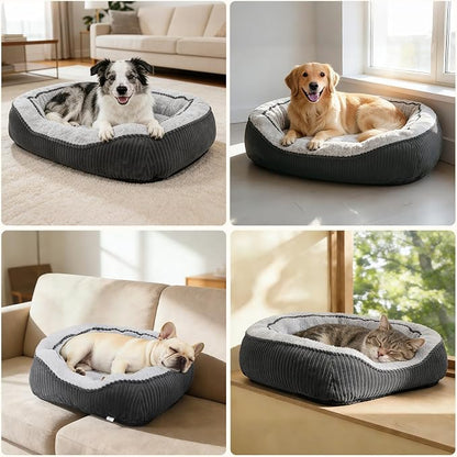 Washable Dog Bed for Small Medium Sized Dogs, Rectangle Small Puppy Cat Dog Beds, Orthopedic Pet Bed, Soft Breathable Calming Pet Sofa Bed Anti-Anxiety with Anti-Slip Buttom, S(20"x19"x6")