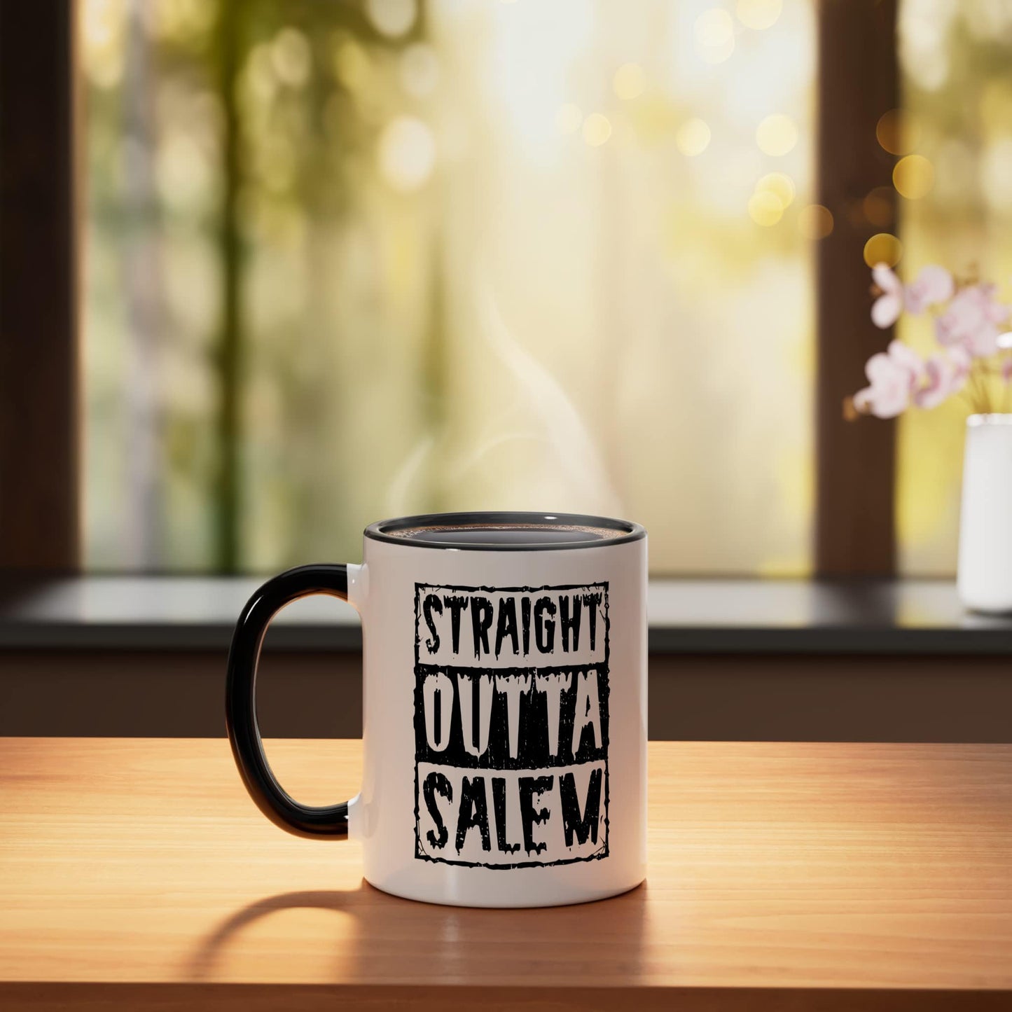 Straight Outta Salem Halloween Witch Ceramic Mug, Black/White