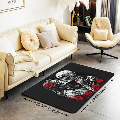 Erosebridal Gothic Couple Skull Area Rug 3x5 Skeleton Bones Rug for Bedroom Living Room Halloween Red Rose Flower Carpet Decor Goth Style Indoor Floor Mat Non Slip