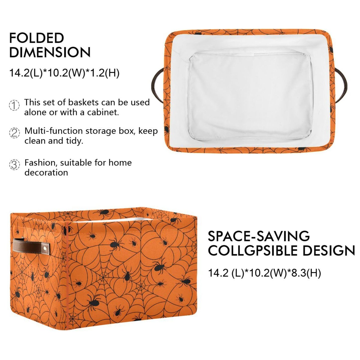 ALAZA Halloween Spiderweb Orange Foldable Storage Box Storage Basket Organizer Bins with Handles for Shelf Closet Living Room Bedroom Home Office 1 Pack