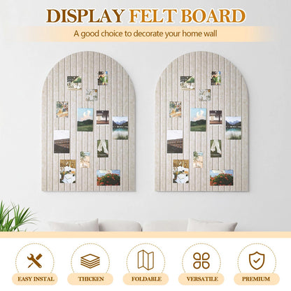 Mindsoft 2 Pcs 35" x 24" Large Integrated Arched Felt Bulletin Board - Foldable Cork Board Alternative - No Assembly Wall Decor for Office, Bedroom & Home Display Photos (Oatmeal)