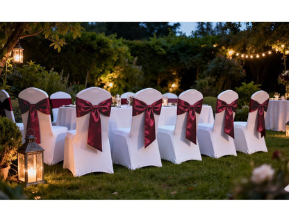 JFDYDM 50 Pack Satin Burgundy Chair Sashes Bows for Wedding Party Thanksgiving Halloween Hotel Reception Restaurant Decorations, Event Decorations