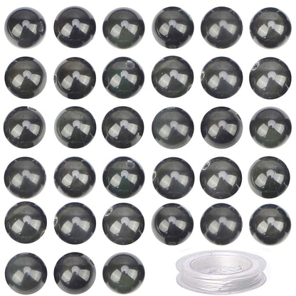 80Pcs Natural Crystal Beads Stone Gemstone Round Loose Energy Healing Beads with Free Crystal Stretch Cord for Jewelry Making (Black Obsidian, 10mm)