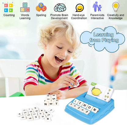 Matching Letter Game for Kids, 2 in 1 Educational Toys Alphabet Spelling & Reading, Number & Color Recognition Learning Flash Cards Birthday Gifts for Preschool Kindergarten Boys & Girls (Light Blue)