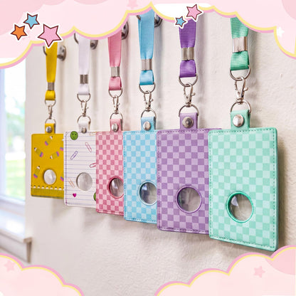 Gueevin 6 Pcs Teacher Alarm Badge Holder 4.2x2.8 Inch Checkerboard Alarm ID Badge Holder for Teachers Educator Staff School Teacher Appreciation Gift