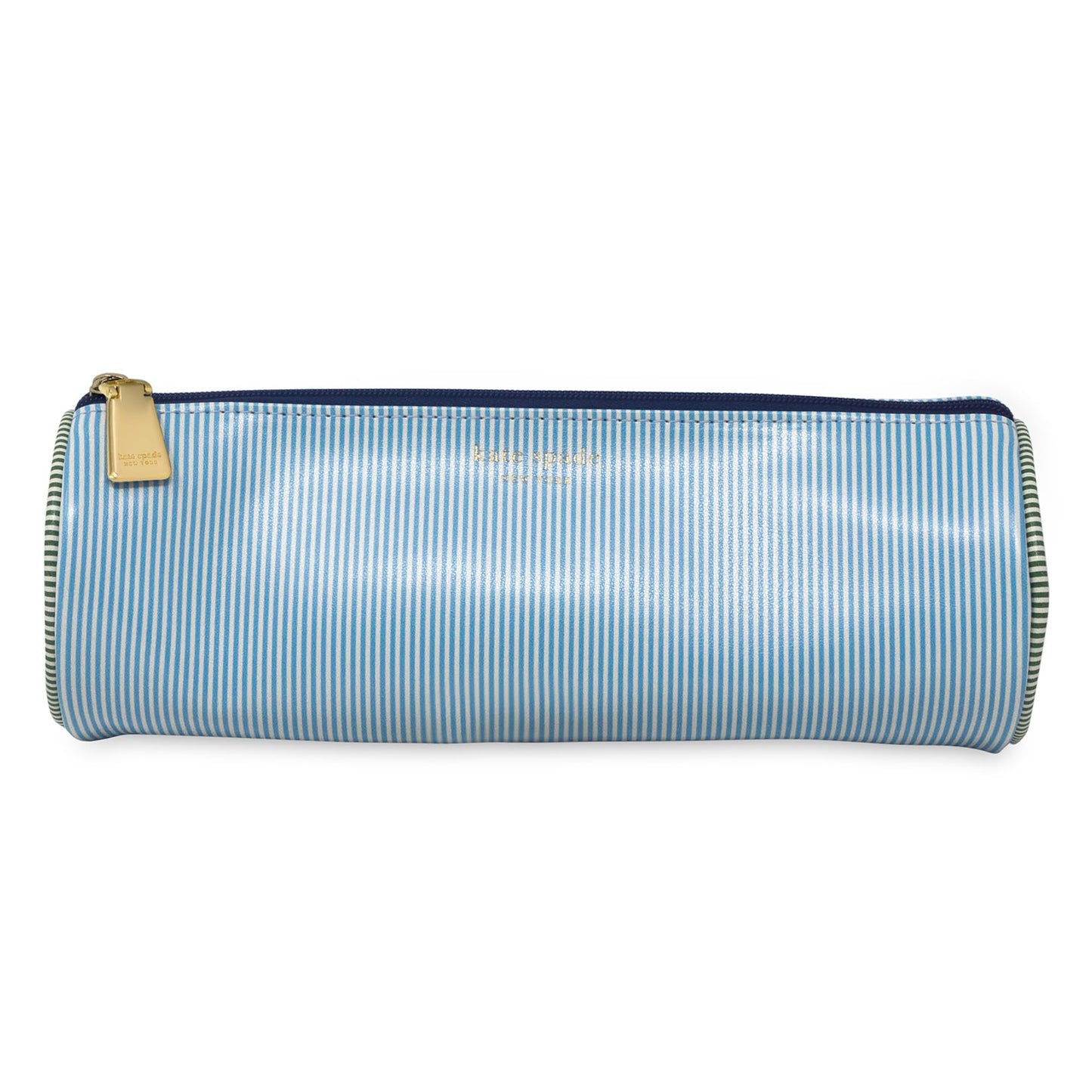 kate spade new york Faux Leather Pen and Pencil Case, Small Pouch for Office Organization for Women with Zipper Closure (Petite Stripe)
