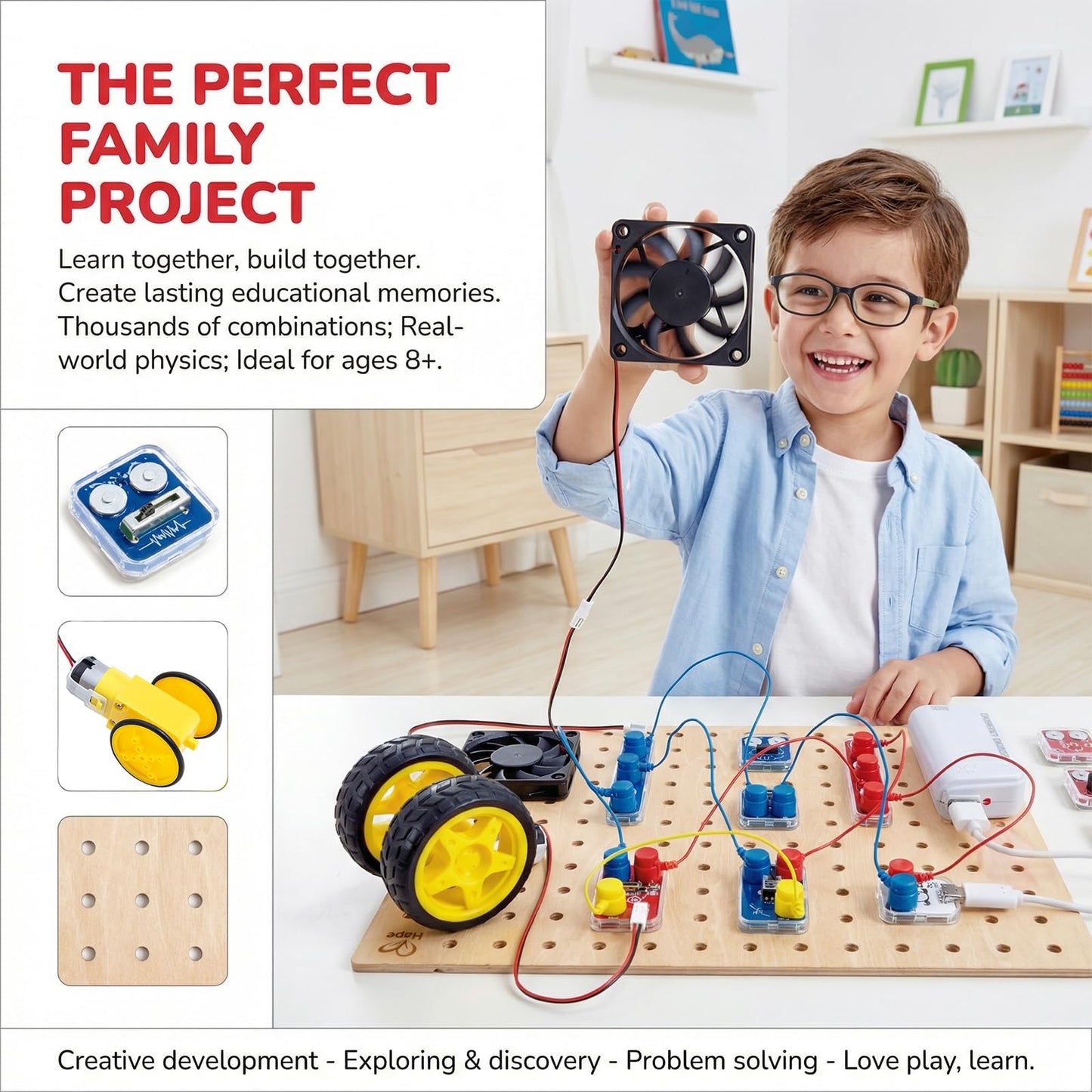 Hape Lab Box Circuit Explorer Base - 90+ Circuit Experiments STEM Toy for Kids Ages 8+, DIY Electronics Building Set, Science & Engineering Discovery Kit with 39 Pieces & Instruction Book