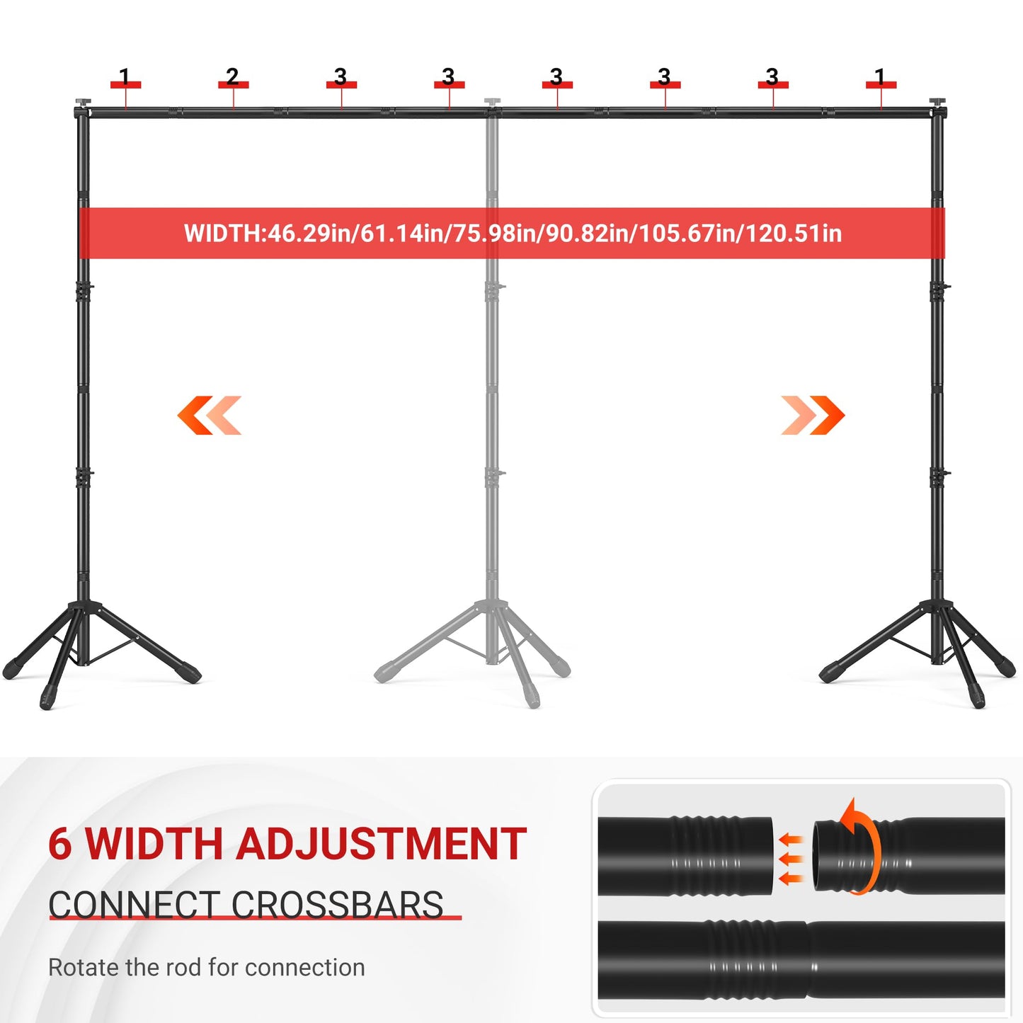 Backdrop Stand, Adjustable 10x7.5 FT Background Stand Backdrop for Parties, Photo Video Studio, Portable Photography Backdrop Stand with Carrying Bag, 6 Backdrop Clamps, and 2 Stand Bags