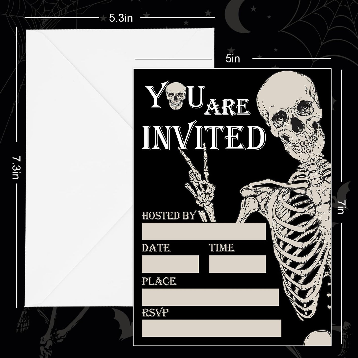 Whaline 25 Sets Halloween Invitations with Envelopes Stickers Black Dancing Skeleton Invitation Cards Blank Invites for Birthday Party Supplies, 5 x 7 Inch