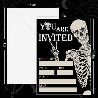 Whaline 25 Sets Halloween Invitations with Envelopes Stickers Black Dancing Skeleton Invitation Cards Blank Invites for Birthday Party Supplies, 5 x 7 Inch
