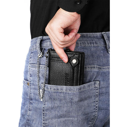 aolaso Wallet with 2 pcs Chain for Men Faux Leather Bifold Wallet Zipper Coin Pocket Purse Anti-Theft Chain Mens Gift (Coffee)