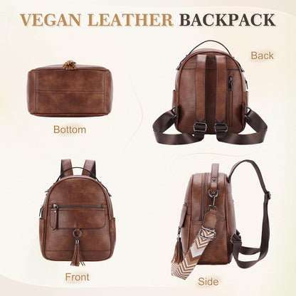 Chase Chic Mini Backpack Purse for Women, Vegan Leather Cute Small Backpack Ladies Fashion Shoulder Handbag for Travel Brown
