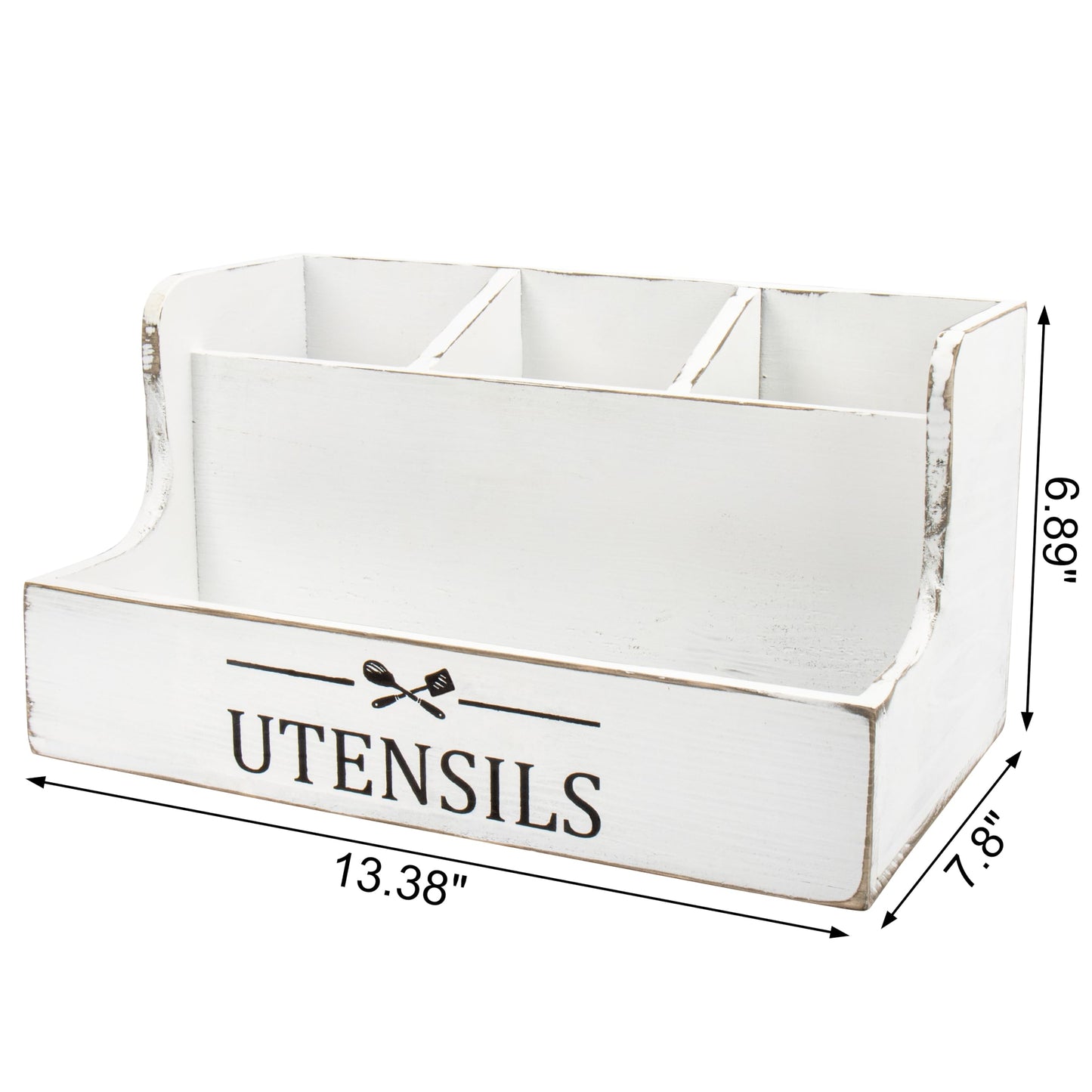 RedCall Extra Large Kitchen Utensils Holder 4 Compartments,Wood Utensil Organizer for Kitchen Countertop,Farmhouse Cooking Utensil Holder with Spice Storage space (Antique)