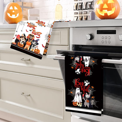 Arquiel Halloween Microfiber Kitchen Towels, Soft Absorbent Ghost Pumpkins Black Hand Towel 15.7 × 23.6 Inch, Thick Dish Cloth for Halloween Party Holiday Decoration Housewarming Gifts