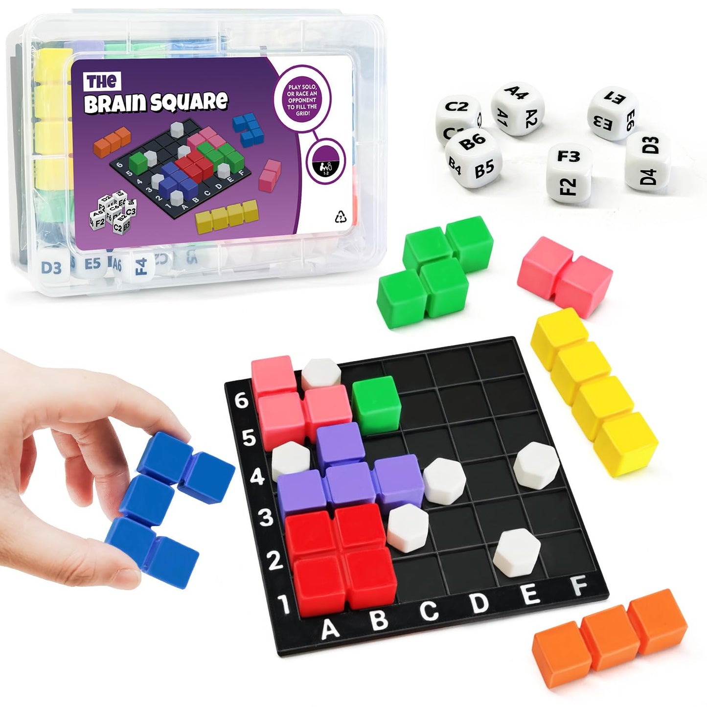 NONSOMPLE STEM Puzzle Game The Brain Square with 160000+ Solutions Pattern Matching Blocks Brain Teaser Toy Roll Dice & Race Your Opponent to Fill Grid for Kids Birthday (Single Player)