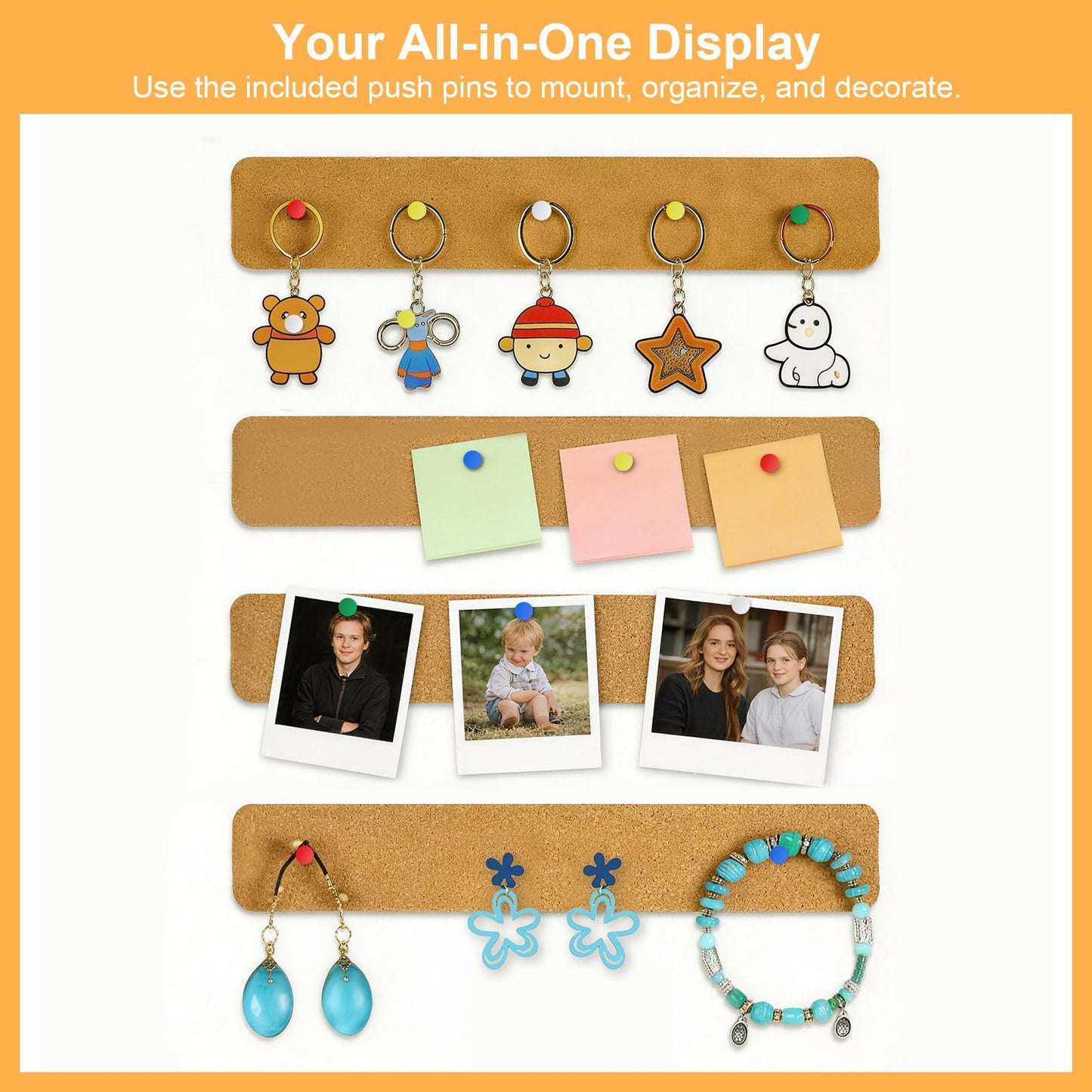 Fushing Cork Boards Felt Bulletin Boards, 13"x2" Pin Boards with Push Pins, Self-Adhesive, No-Drill Wall Mount Pin Boards for Classroom, Office, Home, Dorm, Bedroom Door (12)