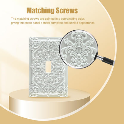 Spshian Decorative Light Switch Plate Covers White Flower Elegant 3D Floral Embossed 1 Gang Light Switch Cover Plate Single Toggle Wall Plate Outlet Covers Faceplate for Bedroom Home Decor