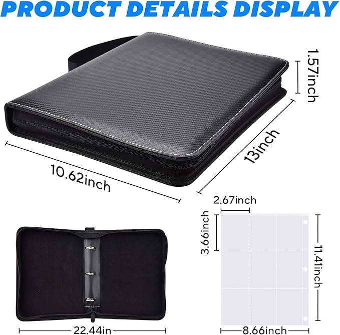 Portable 9-Pocket Trading Card Binder, Holds 1080 Cards with 60 Removable Double-Sided Sleeves, Baseball Card Binder Card Storage Organizer Album for Boys, Girls, Sports & Game Cards