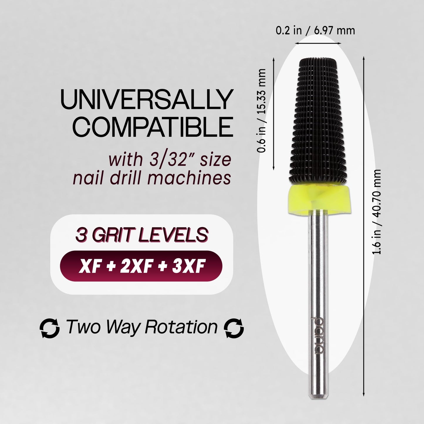 PANA Nail Carbide 5 in 1 Bit - Two Way Rotate use for Both Left and Right Handed - Fast Remove Acrylic or Hard Gel - 3/32" Shank - Manicure, Nail Art, Drill Machine (Fine - F, Silver)