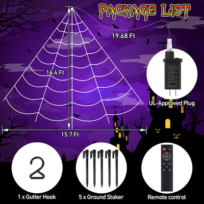 Halloween Spider Web Lights 250 LED: 19.68Ft Outdoor Web Halloween Decorations with Purple Lights - Halloweens Decor Light with 8 Modes Waterproof & Timer for Outdoor Indoor Yard Haunted House