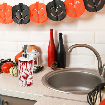 JarThenaAMCS Halloween Soap Dispenser Bloody Handprint Glass Dispenser with Pump Refillable Liquid Soap Container for Home Kitchen Bathroom Countertop