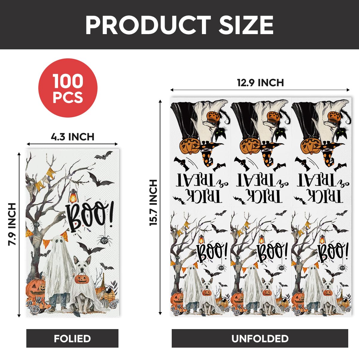 Horaldaily 100 Halloween Disposable Paper Decorative Guest Napkins, Jack-O-Lantern Pumpkin Cobweb Ghost Bats Dog Hand Towel for Party Lunch Dinner Kitchen Bathroom