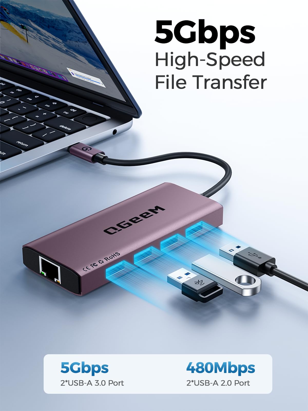 QGeeM USB C Hub Ethernet,9 in 1 USB Type C Hub HDMI Multi-Port Converter Adapter,100W Pd, USB 3.0,SD/TF Card Reader,Compatible for MacBook Pro Air Ipad HP Dell Lenovo Chromebook etc.