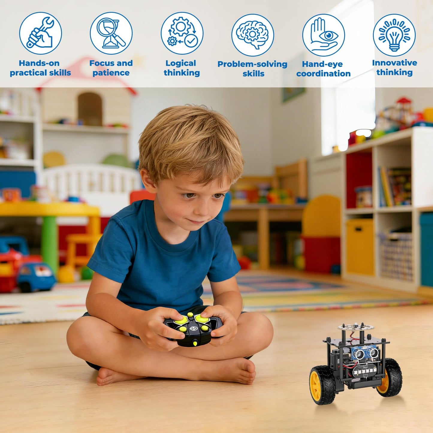 Elfew STEM Robot Car Toys for Kids 8-13, DIY Building Educational Robot Kit, 2WD Self-Balancing RC Car with Ultrasonic Obstacle Avoidance, 360° Rotation, LED Lights, Ideal Gift for Boys Girls