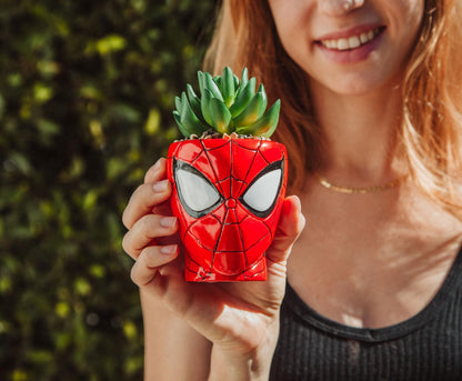 Marvel Comics Spider-Man Web-Head 3-Inch Ceramic Mini Planter with Artificial Succulent | Small Flower Pot, Faux Indoor Plants