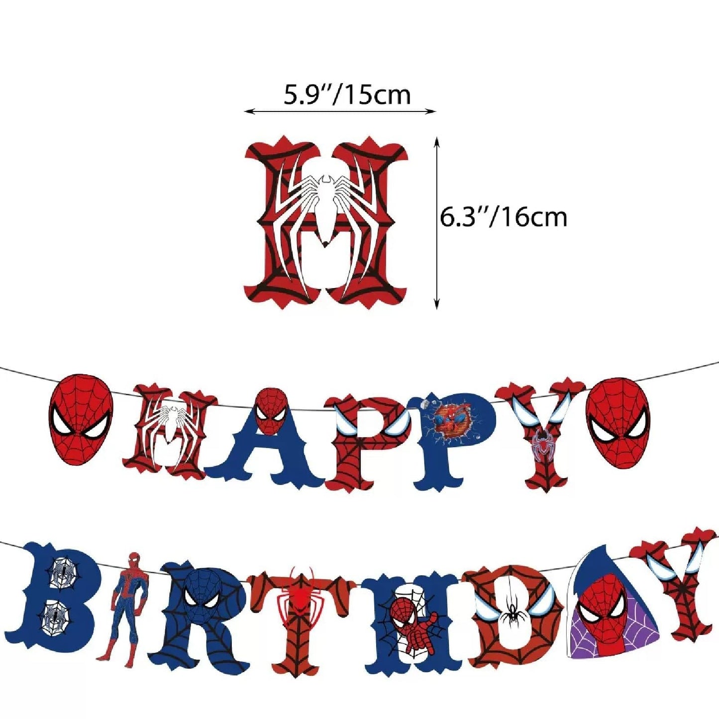 52pcs Spider Birthday Decorations Pack - Cartoon Spider Party Decorations Supplies with Balloons, Banner, Backdrop, Cake/Cupcake Toppers, Hanging Swirls & Tablecloth