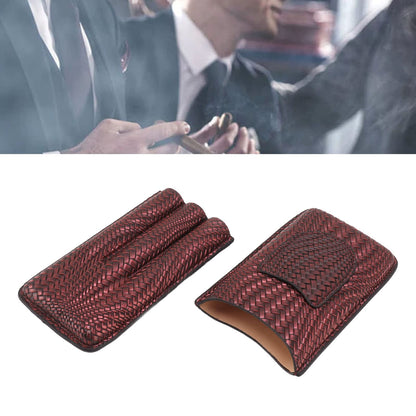 Travel Leather Cigar Case, 3 Finger Cigar Case Elegant Woven Pattern Gift Giving with Front Pocket for Office for Party()