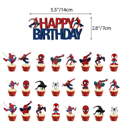 25PCS Spider Cake Toppers, Cute Cartoon Cupcake Toppers, Spider Themed Birthday Party Cake Decorations & Party Supplies