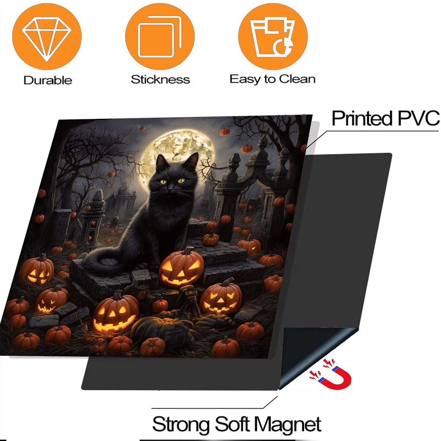 Happy Halloween Magnetic Cover - Cat Magnet Dishwasher Door Cover, Pumpkin Refrigerator Decal, 23Wx26H Inches