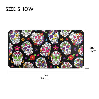 Anti Fatigue Kitchen Floor Mat, 39 x 20 in Sugar Skull Non Slip Absorbent Comfort Modern Standing Mat Soft Kitchen Runner Rug for Hallway Entryway Bathroom Living Room Bedroom Halloween Ghost…