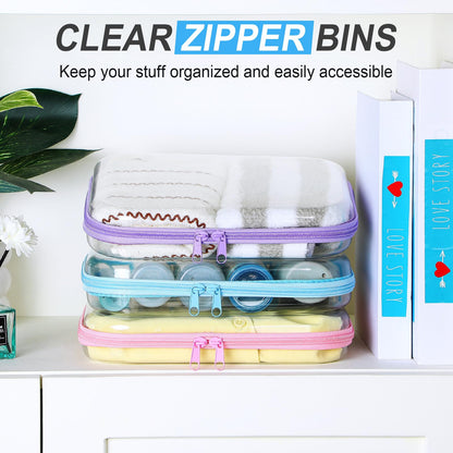 Hoolerry 3 Pcs Clear Hard Zipper Case Hard Plastic Zipper Pouch Makeup Bag Portable Travel Organizer for Cosmetics, Office Supplies, Documents & Toiletries(Multicolor,M)