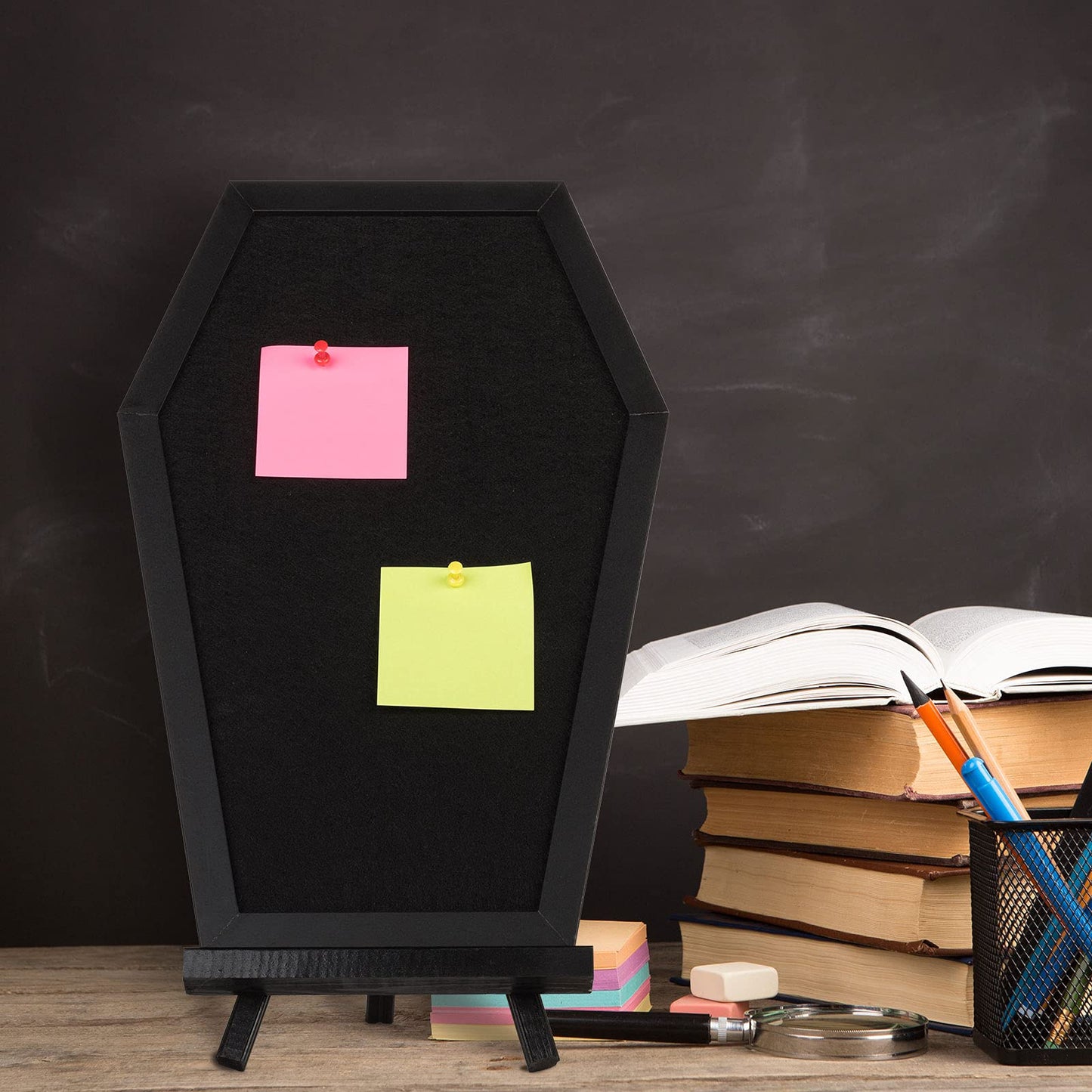 Gothvanity Coffin Pin Display Board - Wooden Felt Bulletin Board for Table Top or Wall - Gothic Decor for Home, Office and School - 17 x 11 Inches - Black