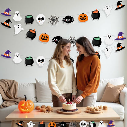 Halloween Party Decorations Hallowee Hanging Banner Holiday Party Decorations with Hallowee Witch Ghost Pattern Card Banner Cute Halloween Decor, Hocus Pocus Hallowee Decorations