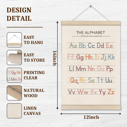 Alphabet Numbers Poster Hanger Frame Set of 2, Preschool Learning Posters, Educational Canvas Wall Art, Nursery Wall, Boho Montessori Classroom Decor, Toddler Room Decor for Boys Girls 16x12 Inch