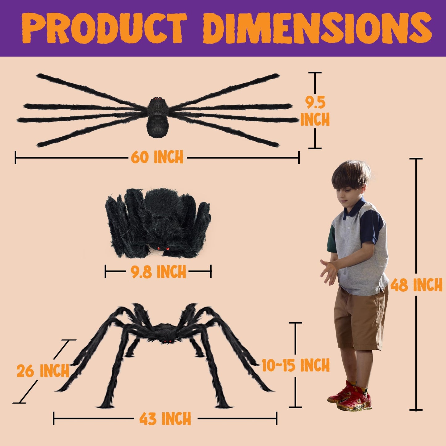 JOYIN 2 Pack 5 Ft Halloween Outdoor Decorations Hairy Black Spider, Scary Giant Spider, Fake Large Haunted House Props, Halloween Yard Lawn Decorations Party Indoor Decor
