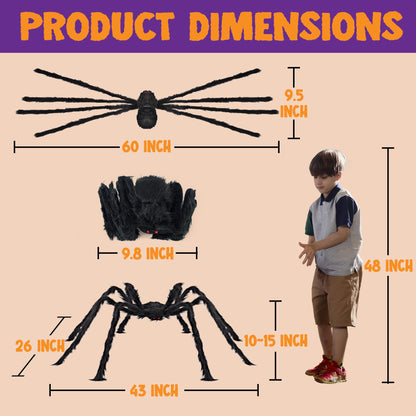 JOYIN 2 Pack 5 Ft Halloween Outdoor Decorations Hairy Black Spider, Scary Giant Spider, Fake Large Haunted House Props, Halloween Yard Lawn Decorations Party Indoor Decor