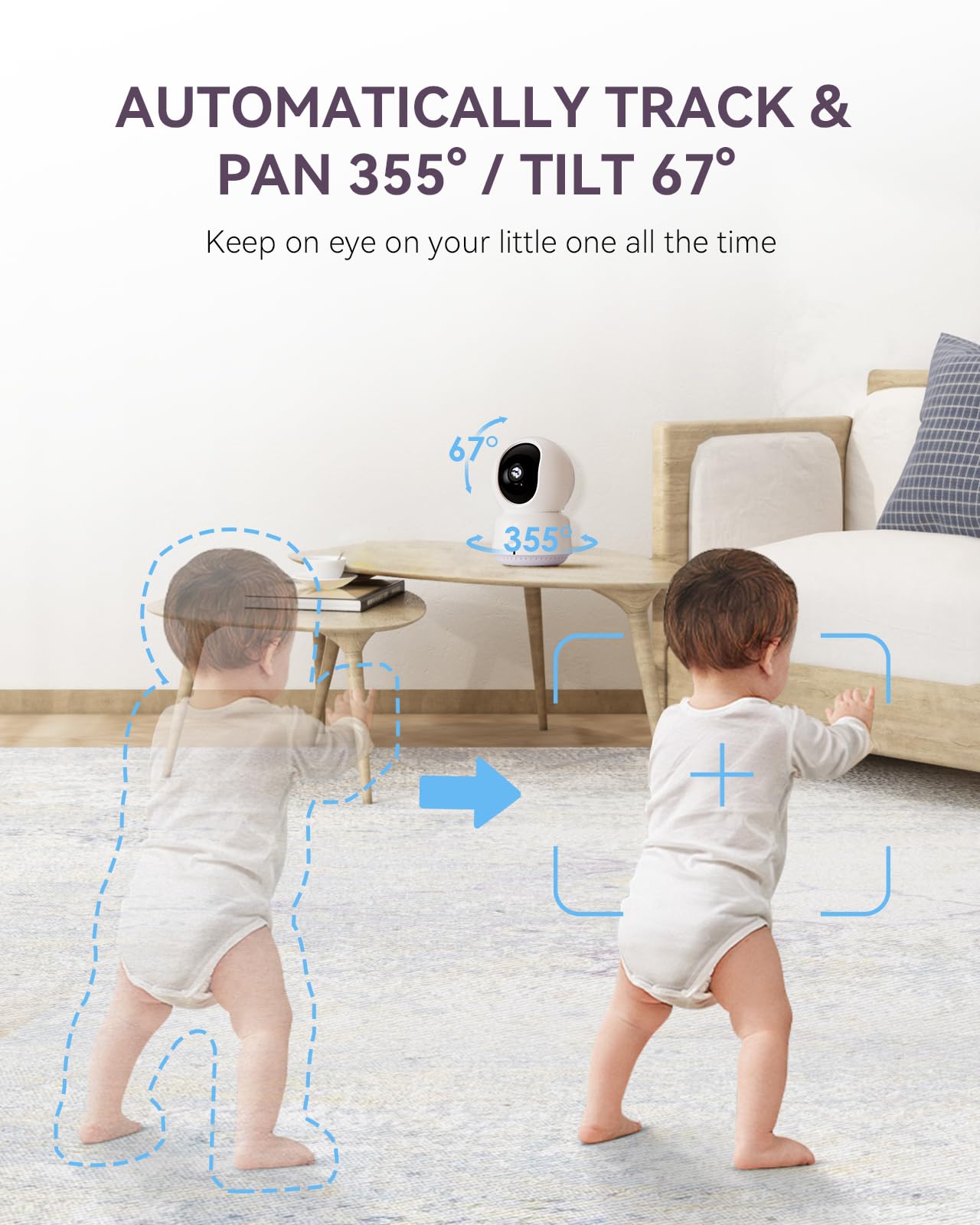 comfyer Smart WiFi Baby Monitor - 5" 1080P Split Screen & 2K Camera App Control, Motion Alerts, Sound Detection, HD Night Vision, 5050mAh Battery, 2-Way Talk, Multi-User, Triple Security, 1600ft Range