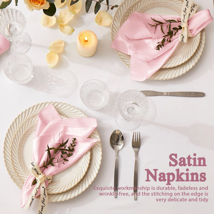 Cobedzy 60 Pack Satin Table Cloth Napkins, 17x17 Inch Blush Pink Silky Wedding Napkins Cloth Washable, Luxury Dining Table Cloth Napkins Set for Birthday Holiday Party Dinner Restaurant