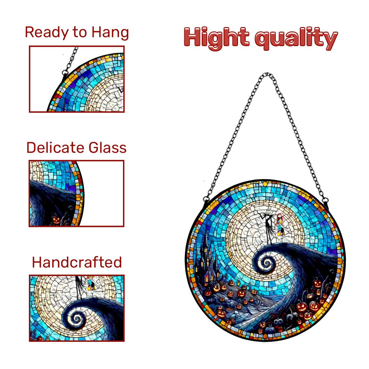GENANY Spooky Stained Glass Window Hanging, Spring Sun Catcher with Metal Chain and Hook, Romantic Gifts for Women Friends Family, Garden Decor, Housewarming Gifts, Outdoor Decor
