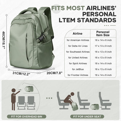 suwasp Large Travel Backpack for Women Men Mochila Airline Approved Carry On Personal Item Backpack Bag Frontier Airlines Personal Item Travel Bag Flight Approved Luggage Backpack - Green