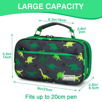VASCHY Pencil Case for Boys, Aesthetic Kawaii Large Pencil Pouch Stationary Pencil Bag/Box for Preppy Kids, Pen Organizer Holder School Supply Black Dinos
