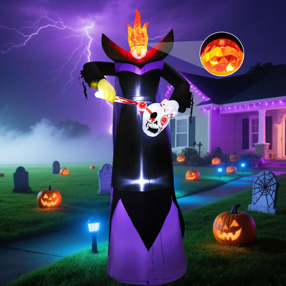SRKLH 12FT Scary Halloween Inflatables Headless Killer Outdoor Decorations Grim Reaper Holding Skull Dig Out Eyeballs with Flame Light Giant Ghost Blow Up Yard Decoration for Party Garden Lawn Decor
